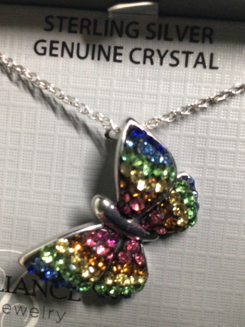 Sterling Silver Crystal Butterfly Pendant 18" Chain